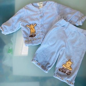 Disney Pooh Bear blue velour outfit 3-6 m